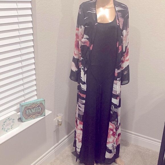 Ashley Stewart Dresses & Skirts - New Ashley Stewart black maxi slip dress with colorful duster top